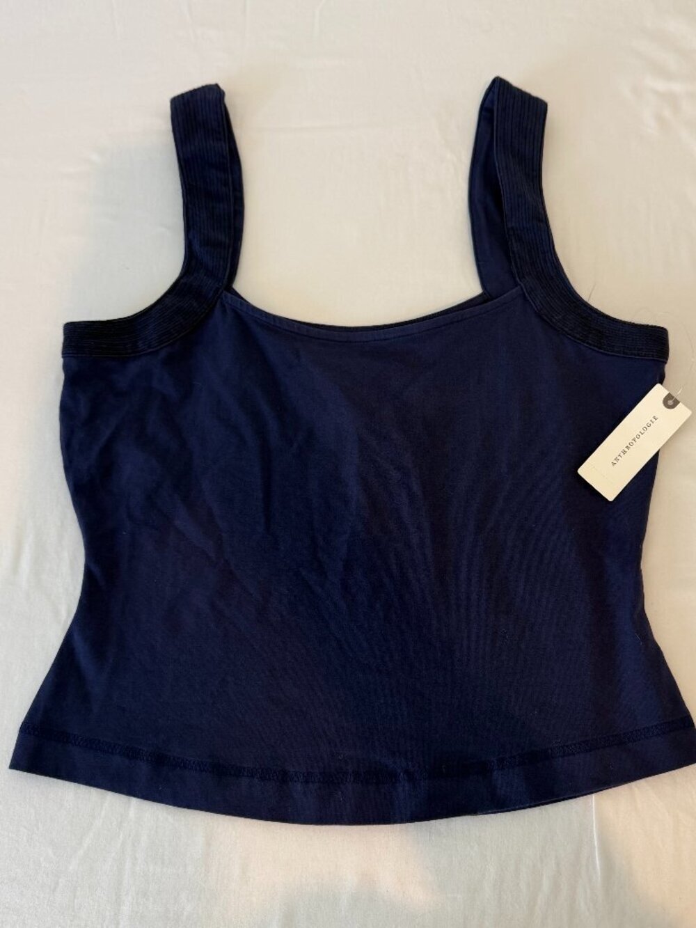 Anthropologie maeve  Navy Cotton Stretch Tank Top Wide Strap Sleeveless NWT